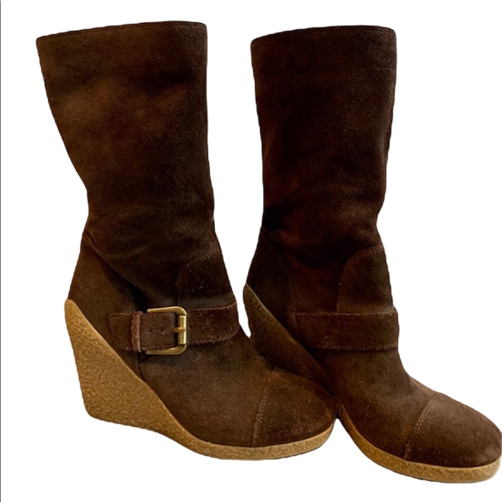 Nine West Brown genuine Suede Slouch Wedge Boots